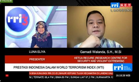 Sosialisasi mengenai WTI melalui program siaran RRI Pro 3 FM bertajuk Dialog Densus - Prestasi Indonesia dalam World Terrorism Index